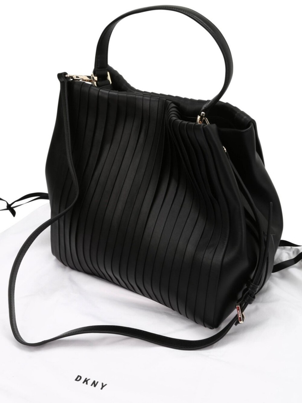 DKNY Black Leather Pleated Panel Tote Handbag
Large